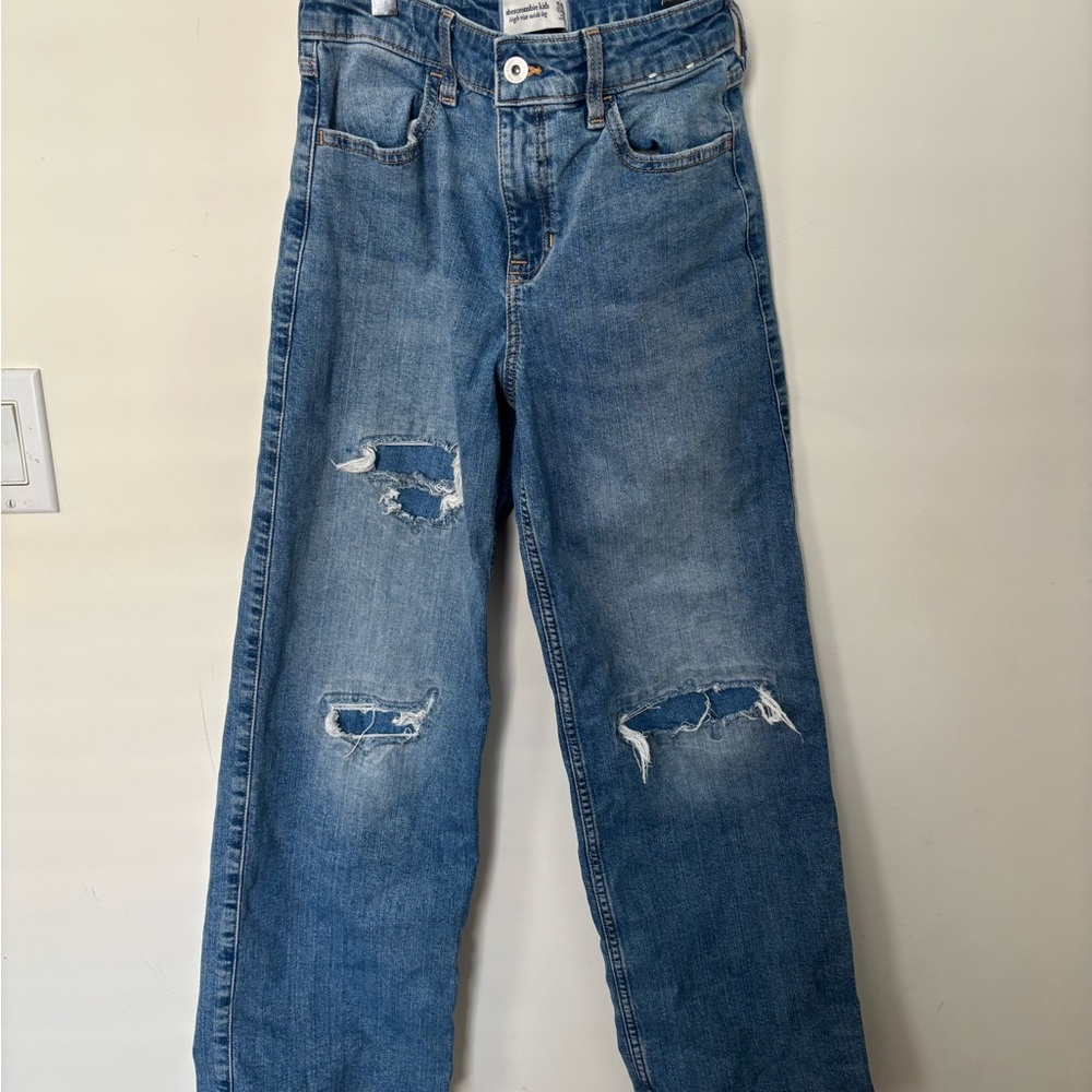 Abercrombie Kids High Rise Wide Leg Distressed Jeans